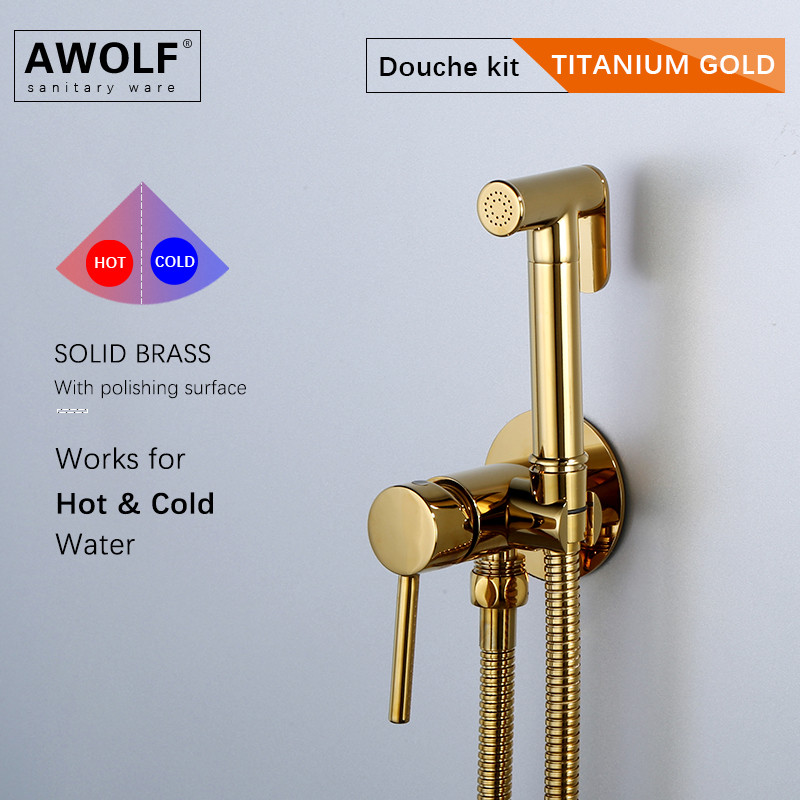 ♚Awolf Toilet Bidet Mixer Titanium Gold Hygienic Shower for Bathroom