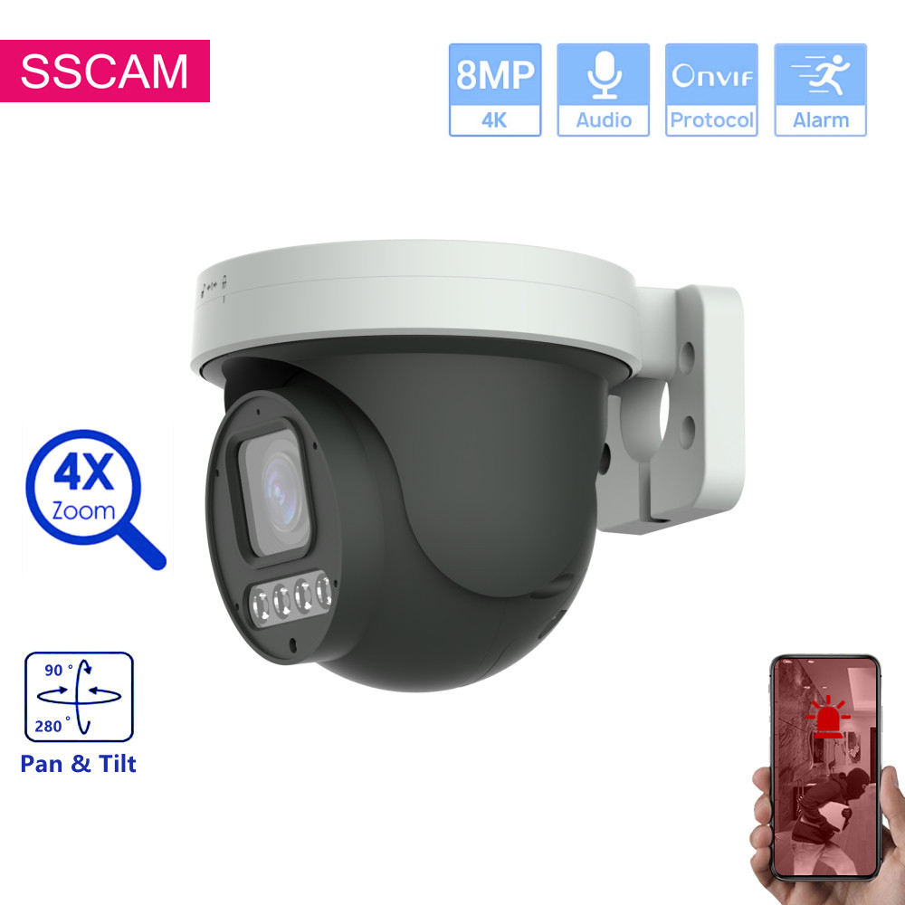 ⊹8MP Dome IP PTZ Camera Outdoor 4x Zoom Motorized Lens 30M Night Vision ...