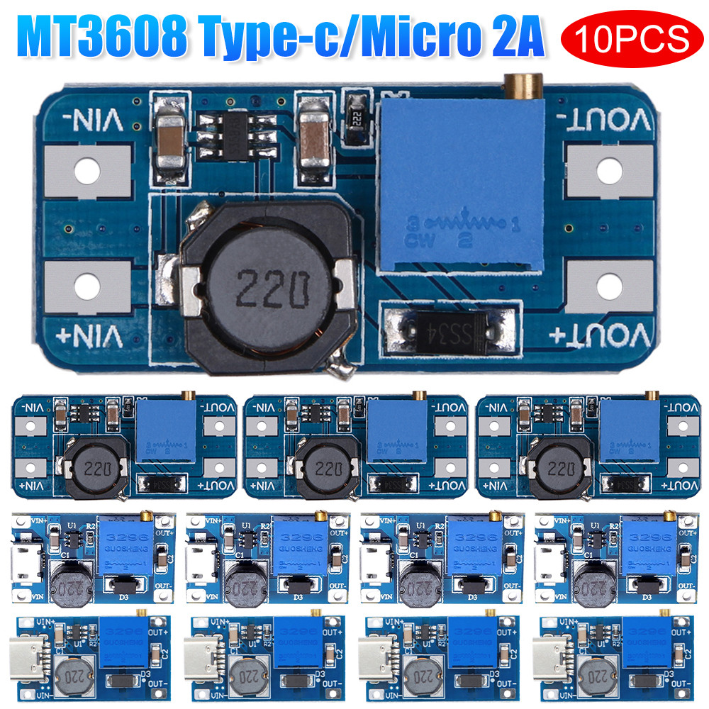 ♛10PCS MT3608 2A Type-c/Micro 2A Max DC-DC Step Up Power Module Booster ...
