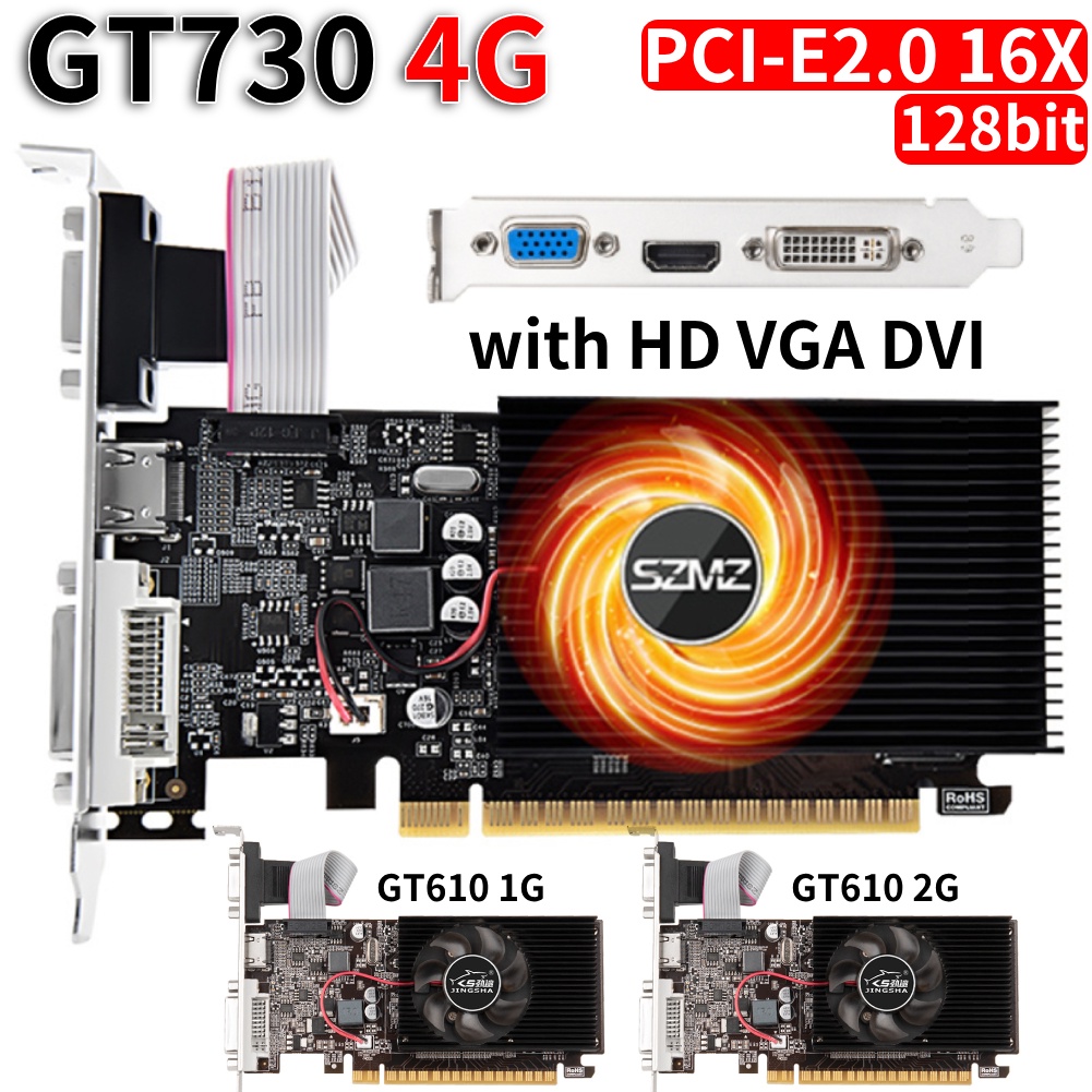 GT730 4GB DDR3 Video Card GT 730 Graphics Card HD VGA DVI Port PCI-E2.0 16X  Computer Gaming Graphics Cards Mute Fan GT610 1G/2G