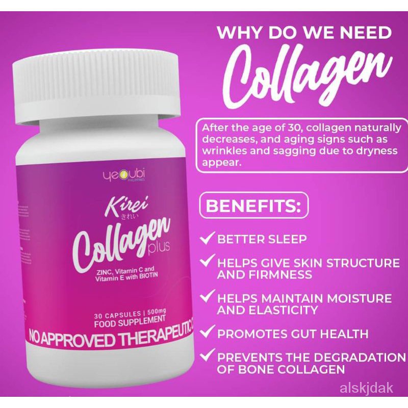 KIREI Collagen Plus, Vitamin E and C (500mg x 30 Capsules/Bottle) A5TU