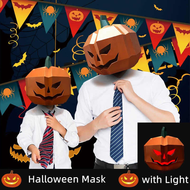 Cosplay Mascaras Halloween Led Mask Costume Pumpkin Lamp DIY 3D Paper ...