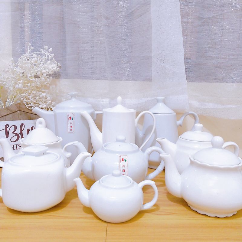 ☋MICROWAVABLE JAPANESE CLASSIC WHITE PORCELAIN TEA POT SET COFFEE POT