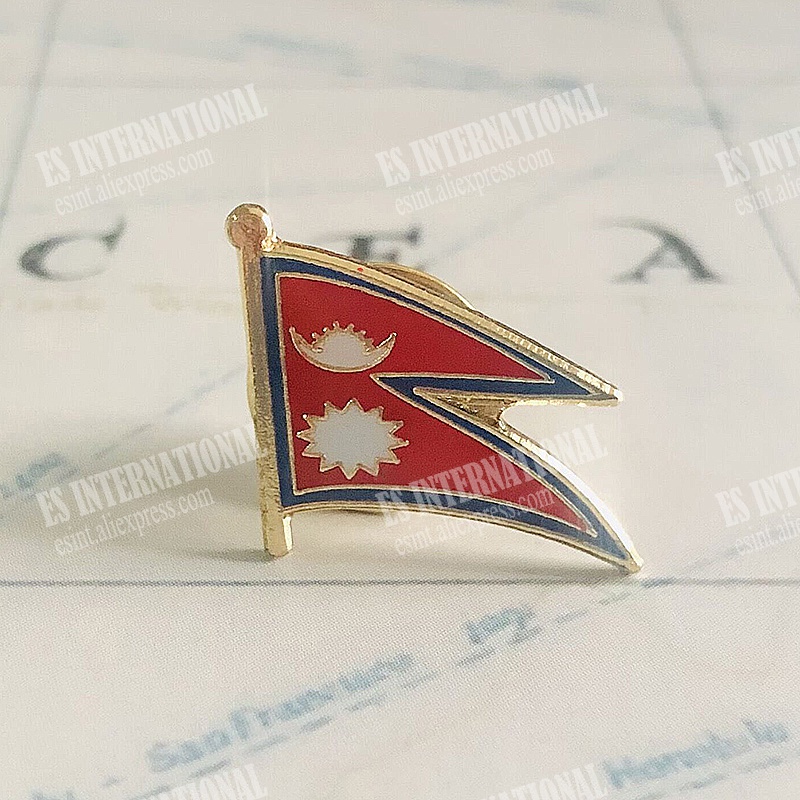 Nepal National Flag Lapel Pins Crystal Epoxy Metal Enamel Badge Paint