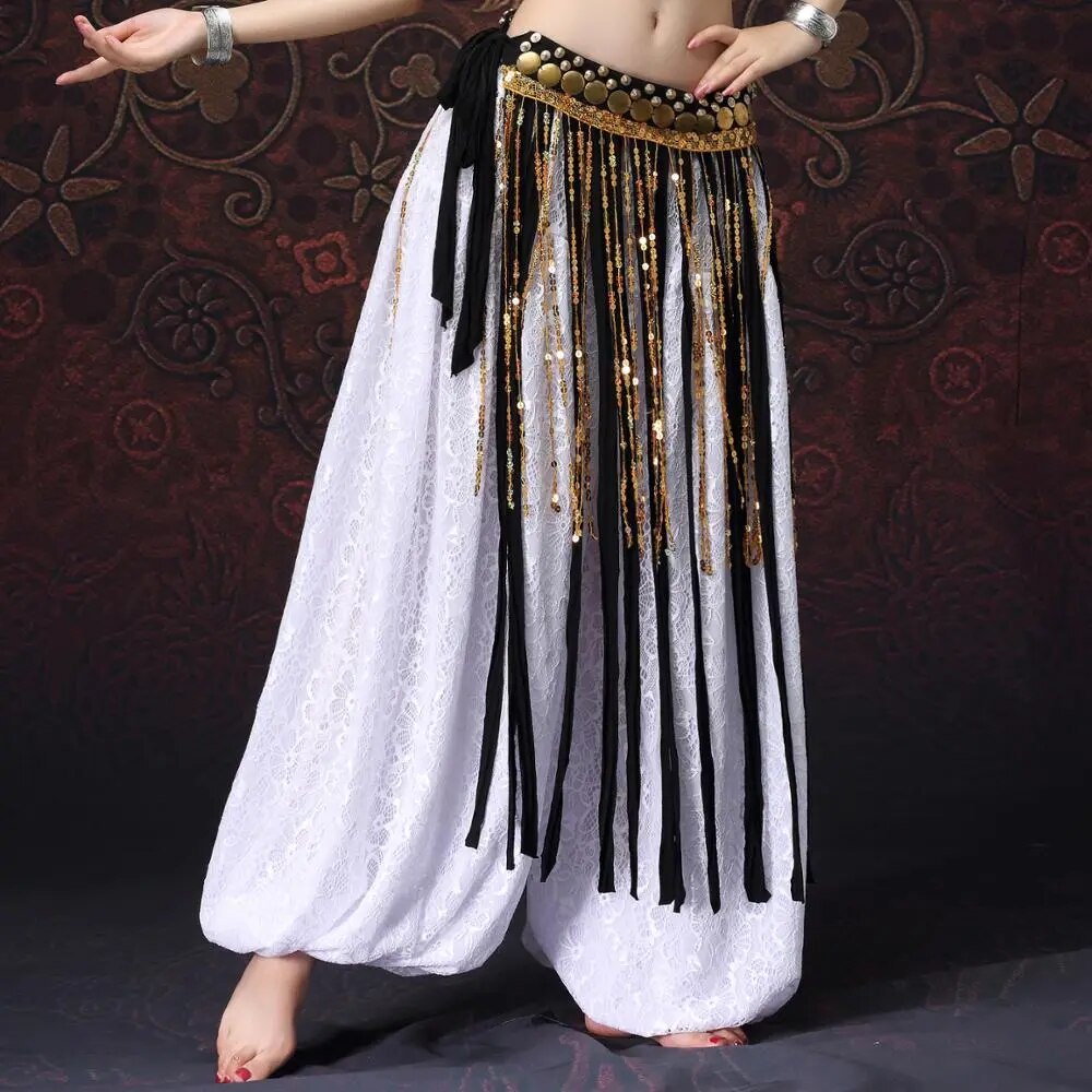 655 Tribal Belly Dance Clothes Gypsy Costume Accessories Long Fringe Wrap Coins Skirts Hip Sca 5583
