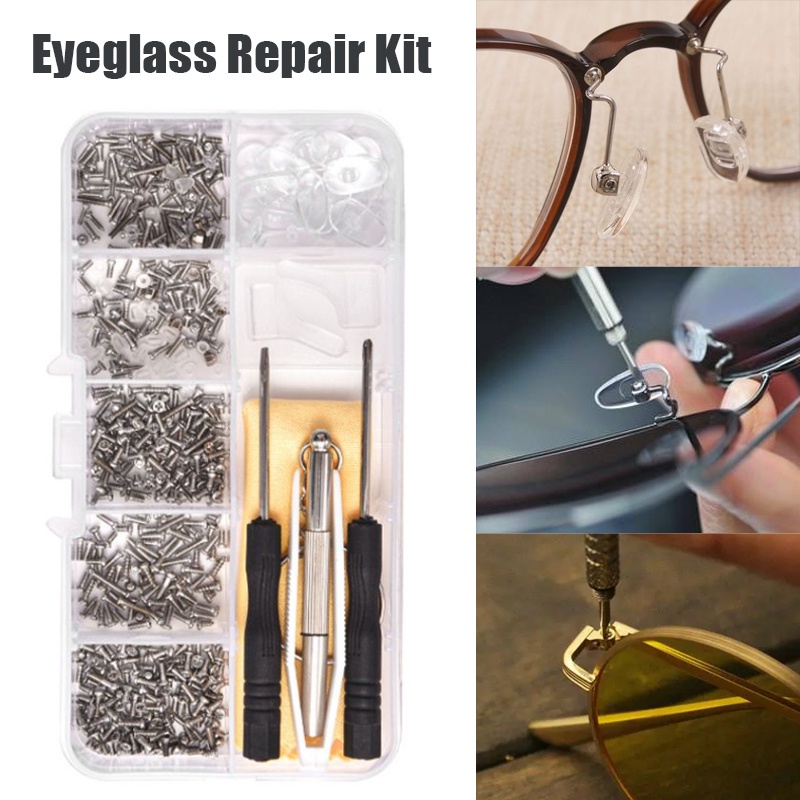 Eyeglasses Repair Kit 10 Pairs Screws Nose Pads 500PCS Eyeglass Screws