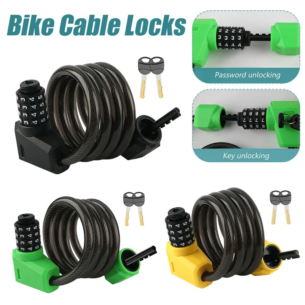 ┲Bike Cable Locks 4Digit Resettable Combination Lock with Light