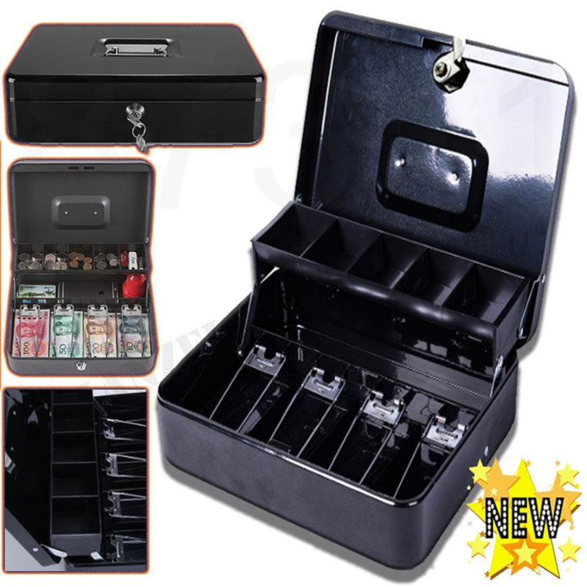 S289 (12inches/30cm) Portable 30cm Multilayered Metal Cash Container Money Storage Box with Keys