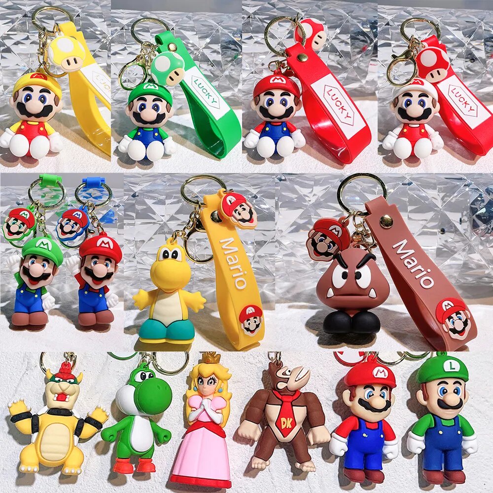 Game Super Mario Keychains Mankey Bulk Anime Figure Toad Yoshi Car
