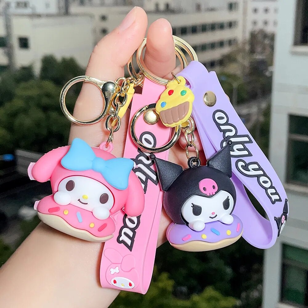 Kawaii Sanrio Keychain Kuromi Doll Keyring Car Anime PVC Schoolbag