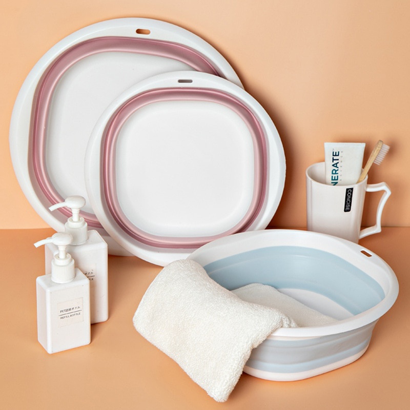 ♚Plastic Folding Basins Portable Wash Basins Folding Laundry Tub Adult