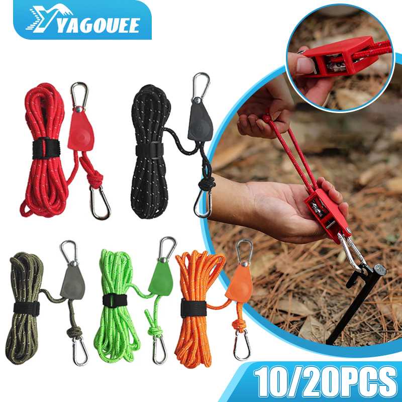 Camping Tent Tie Down Rope Tightener Adjustable Rope Fastener Buckle Pulley Tensioner Ratchet