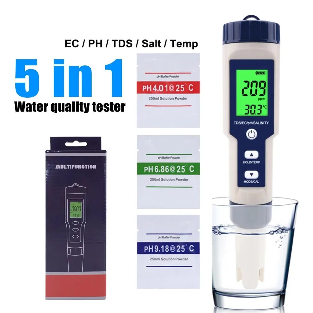 5in1 Multifunctional Water Quality Meter PH Salinity TDS EC Tester with ...