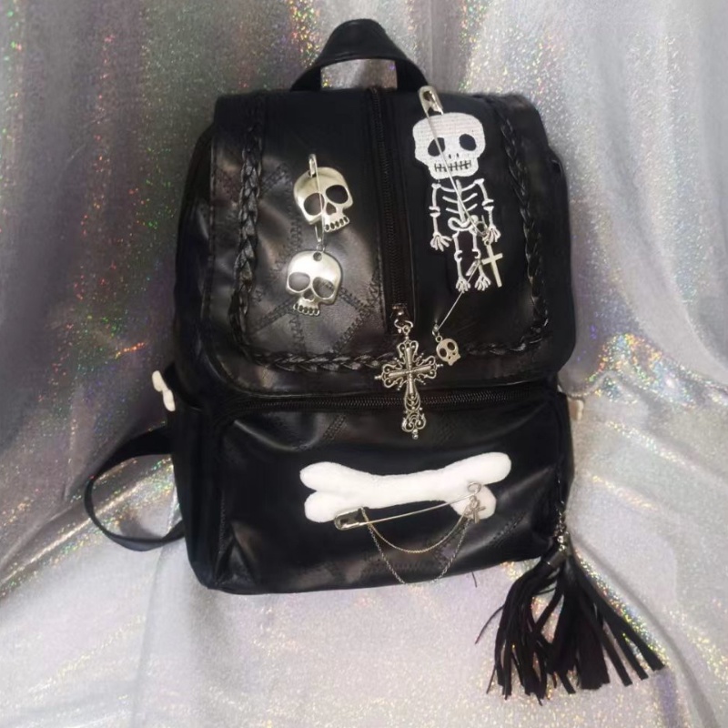 MBTI Gothic Y2k Backpacks for Women Vintage Black Skeleton Cross Hip ...