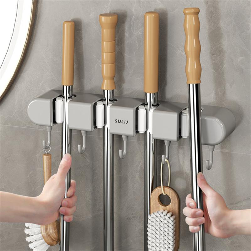 LY Broom Hanger Storage Rack Wall Mounted Mop Organizer 4 Position