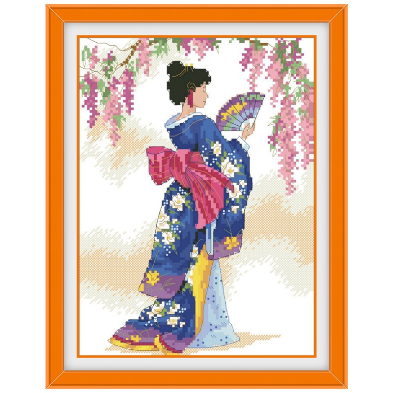 ☑Elegant geisha cross stitch kits beauty aida fabric 18ct 14ct 11ct ...