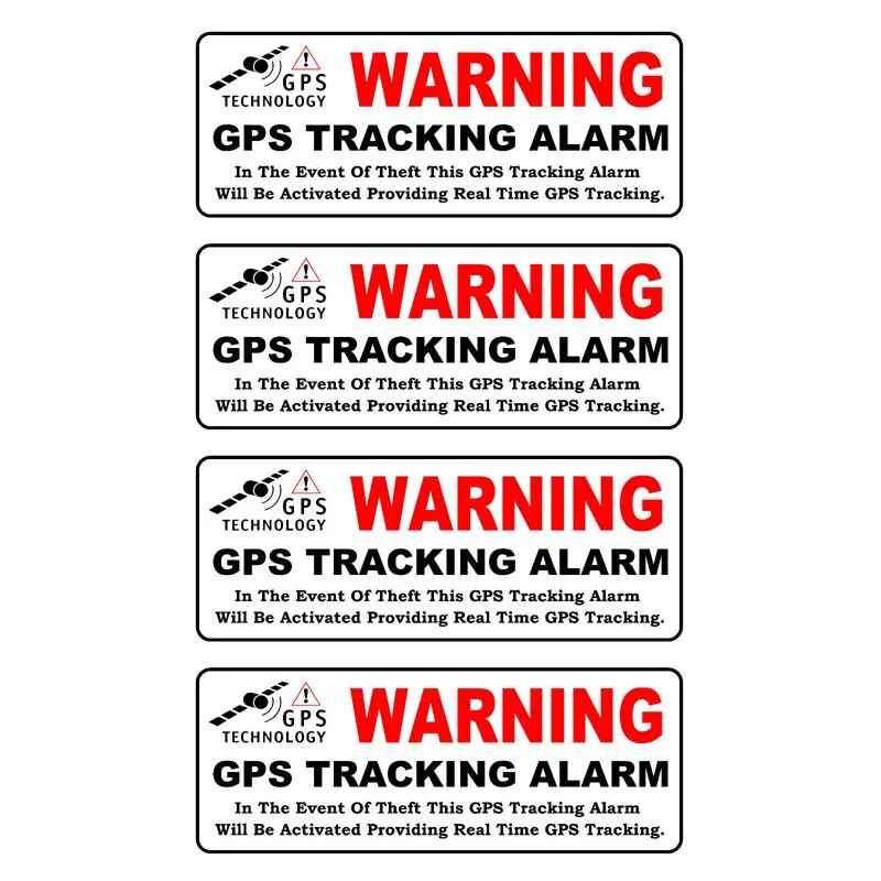 10CM*4CM 4 Pcs WARNING GPS TRACKING ALARM Car Stickers Reflective ...