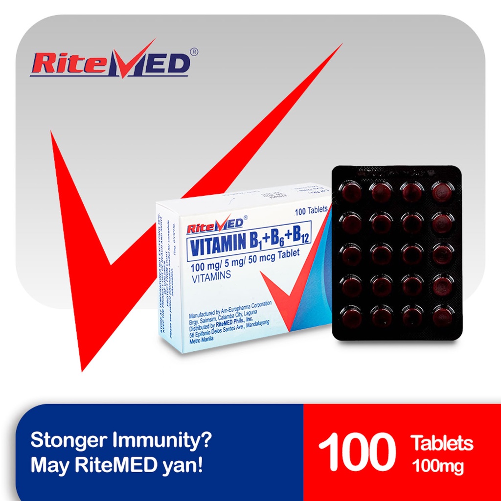 RiteMED Vitamin B Complex 100 mg/5mg/50 mcg per tablet 100 Tablets