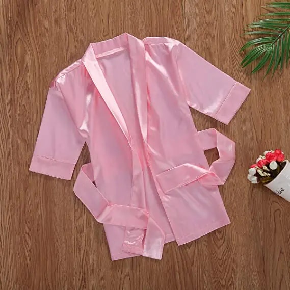 ⊰baby Girl Solid Color Pajamas Silk Satin Gown Sleepwear Plain Kimono 