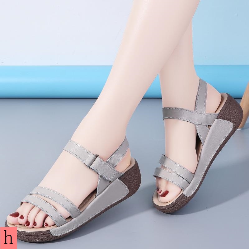 2023 Summer New Style Real Soft Leather Outer Wear Velcro Wedge
