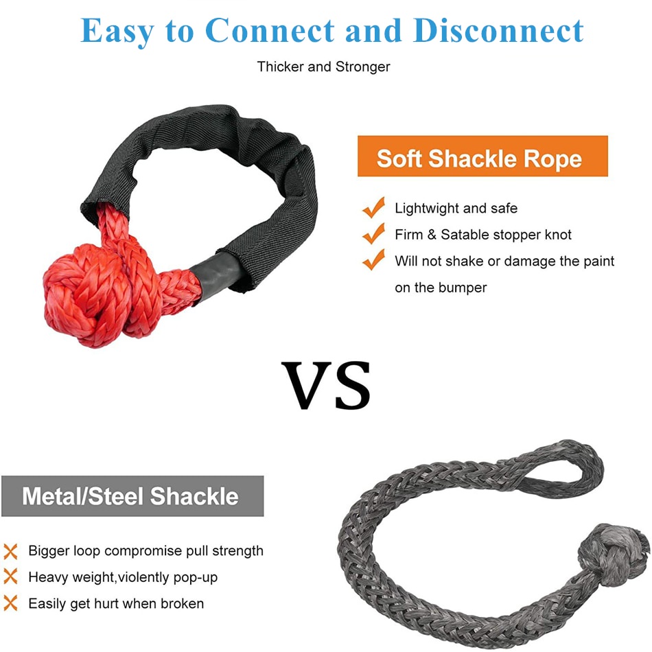 41,000 lbs Knot rope soft shackle single pack pair pack winch rope tow ...