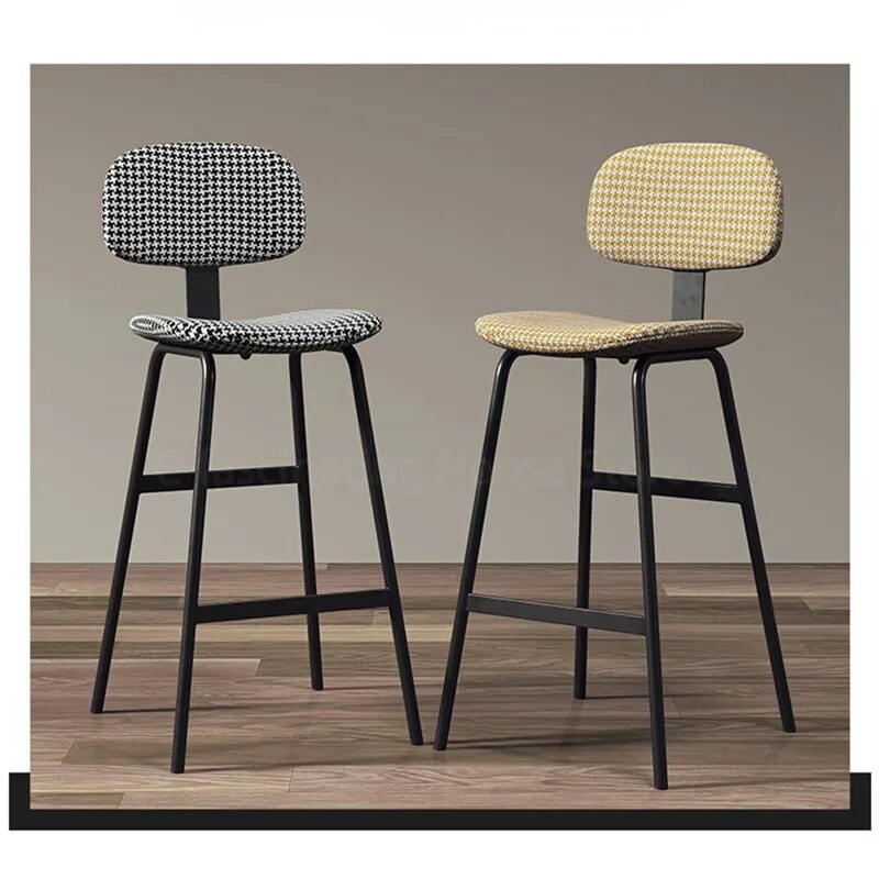 ♟Nordic Houndstooth Bar Stools Coffee Shop High Stools Simple Wrought