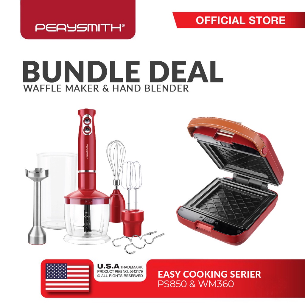 PerySmith 3 in 1 Waffle Maker + 5 In 1 Hand Blender WM360 Shopee