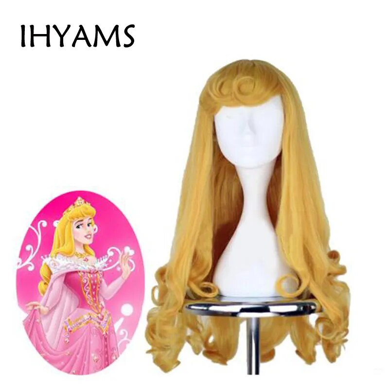 Anime Sleeping Beauty Princess Aurora Wig Briar Rose Women Long Yellow Hair Cosplay Costume