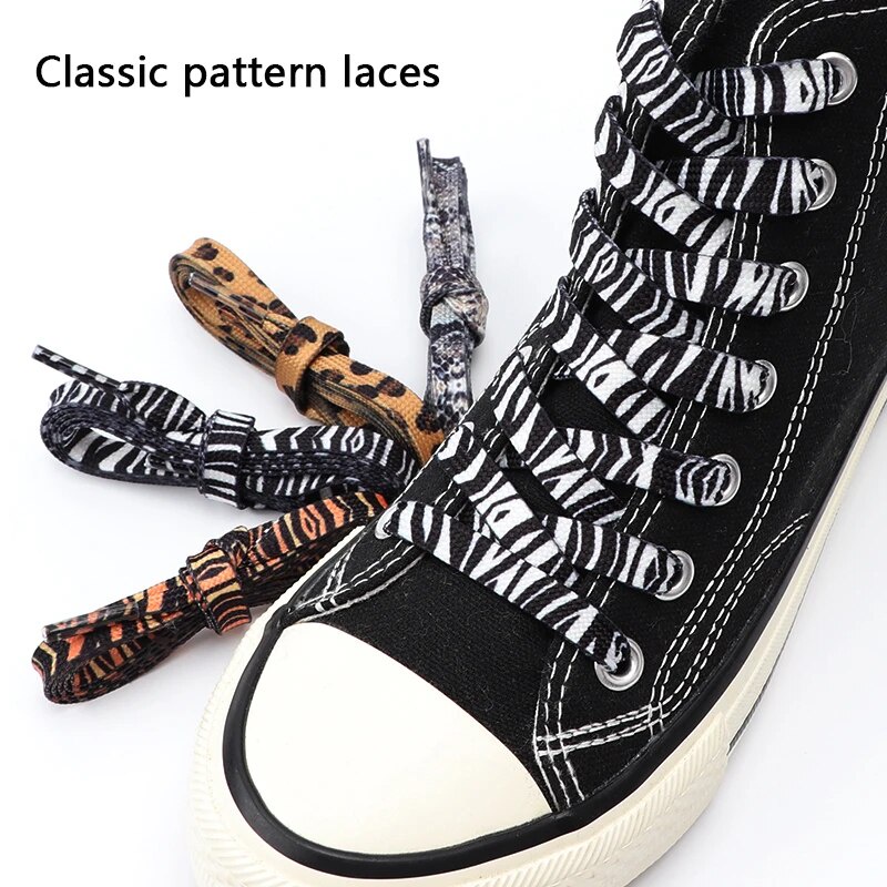 Leopard Print Shoelaces Pair Wide Leopard Print Satin Lace