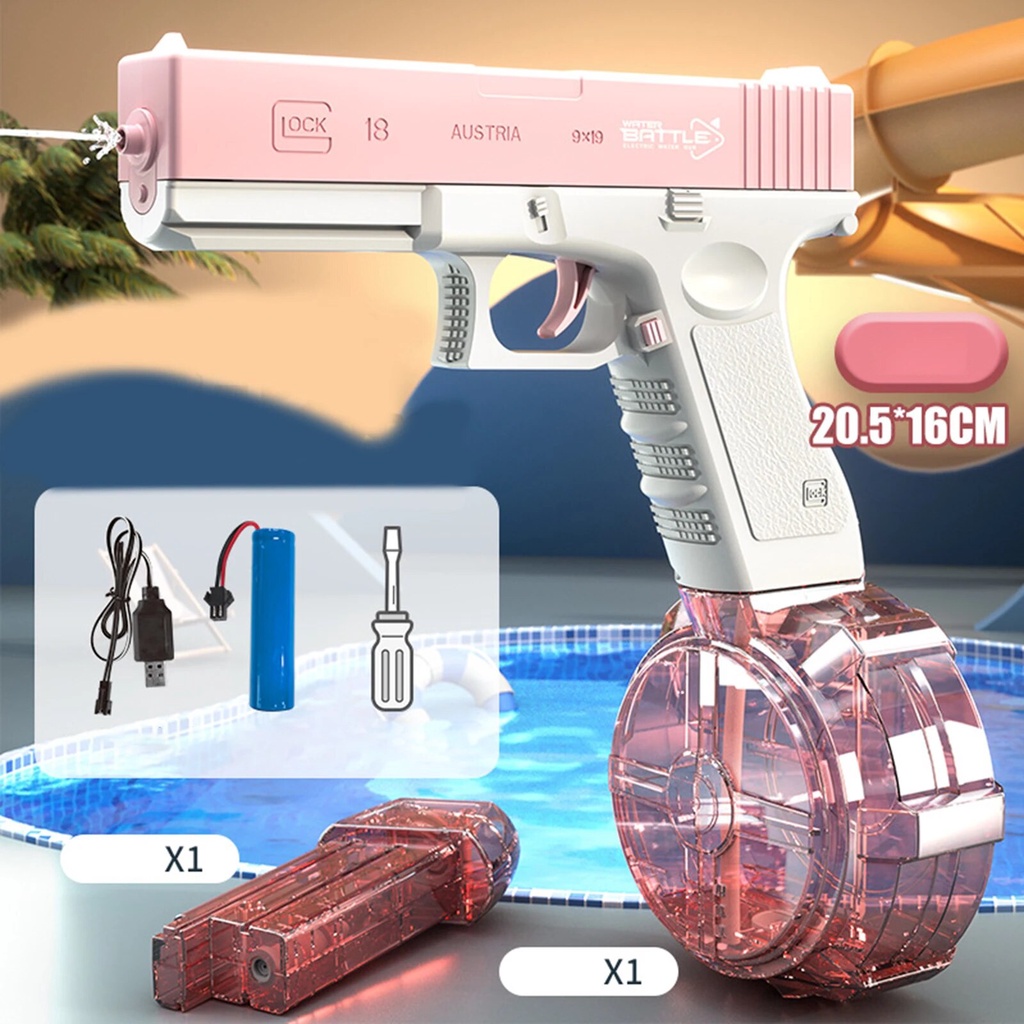 Water Gun Electric Glock Pistol Shooting Toy Full Automatic Summer