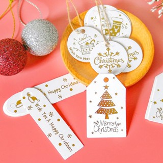 ⚡50pcs White Christmas Tags Decor Card Hang Labels Xmas Tree Snowman 