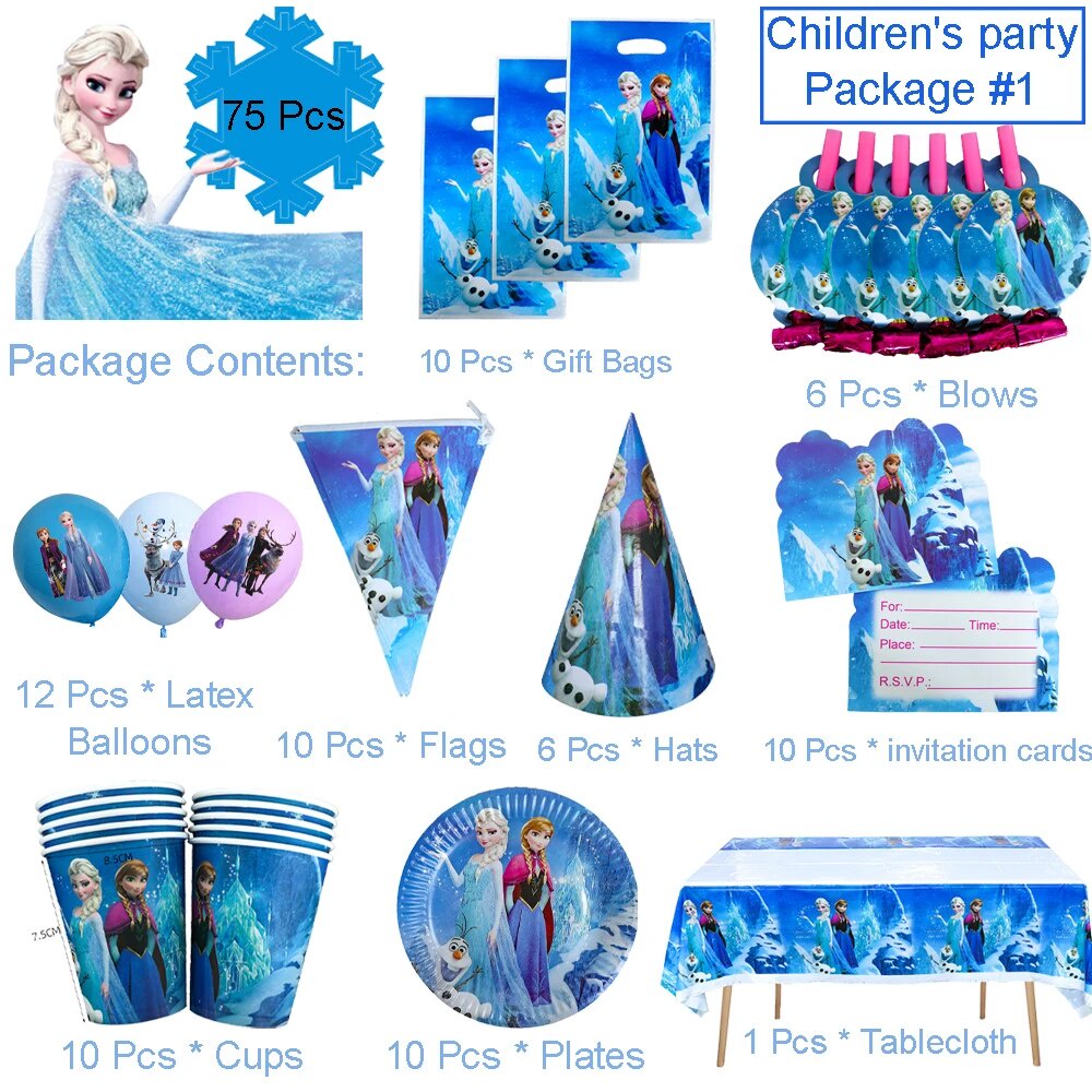 For 10 People Frozen Theme Disposable Tableware Set Elsa Anna Paper Cup ...