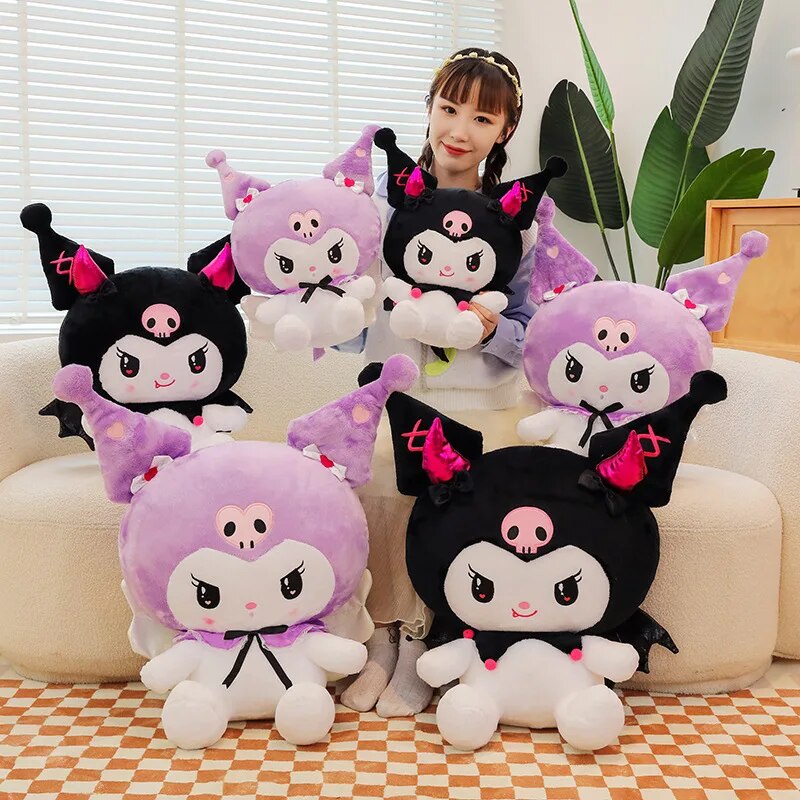 ⊰Cartoon Sanrio Black Kuromi Plush Doll Cute Little Angel Devil with ...