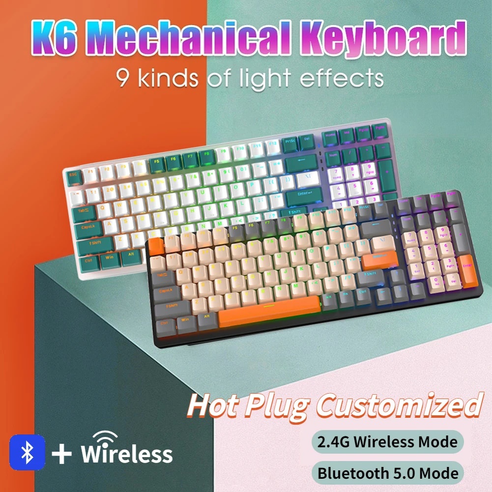 ♣K6/K68 100/68 Keys Mechanical Keyboard Wireless 2.4 Ghz Hot-swap ...