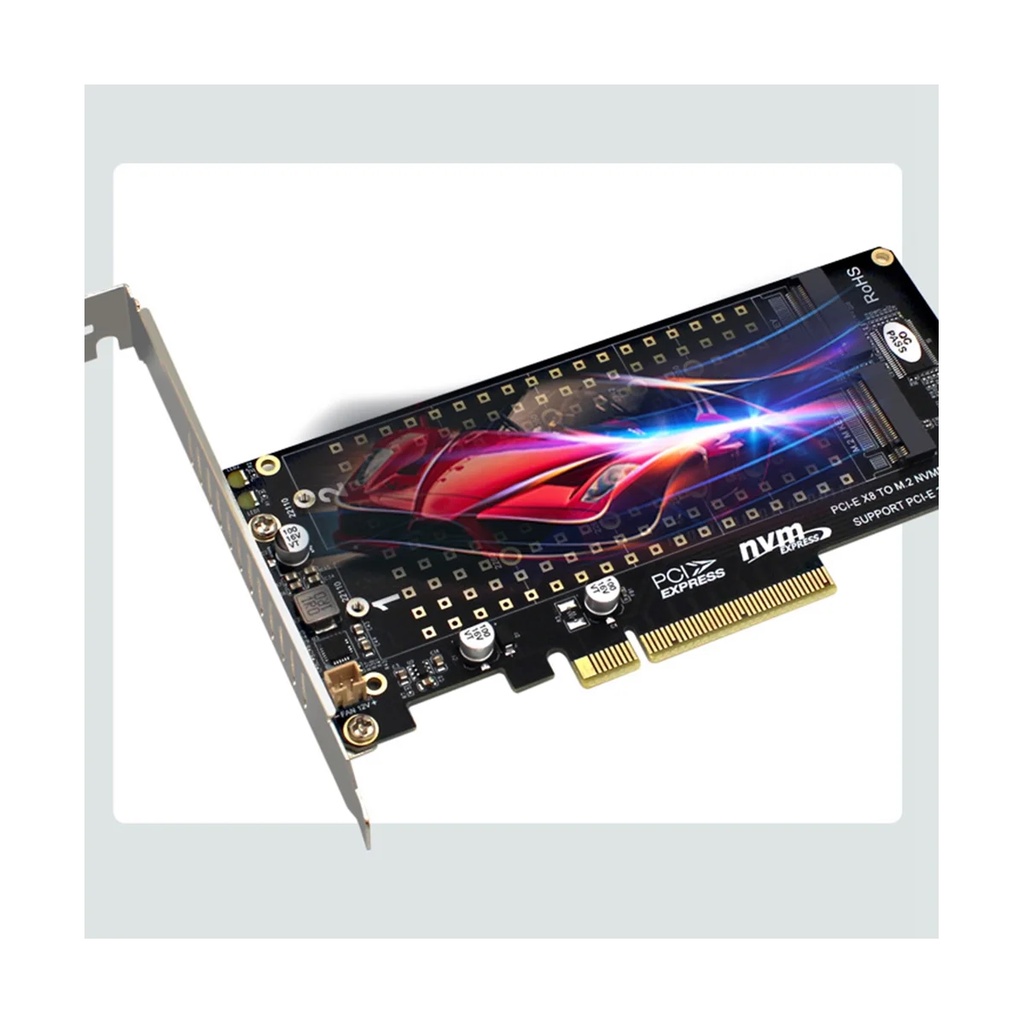 ⚕PCI-E X8 X16 Double Disk Transfer Card NVME M.2 MKEY SSD RAID Array ...