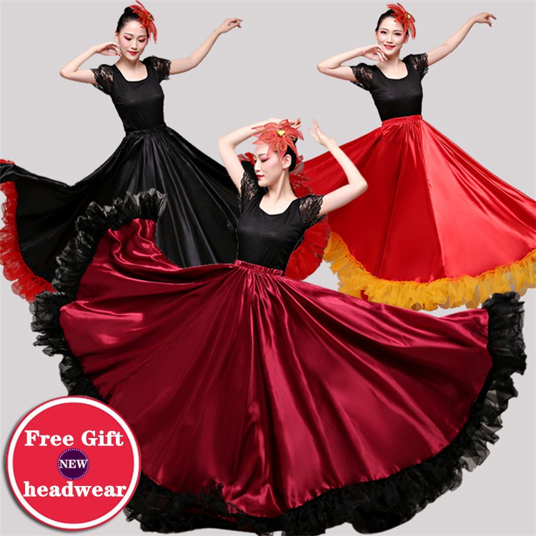 PHWomen Belly Dance Costume Spanish Bull Dress Black Red Circle Skirt ...