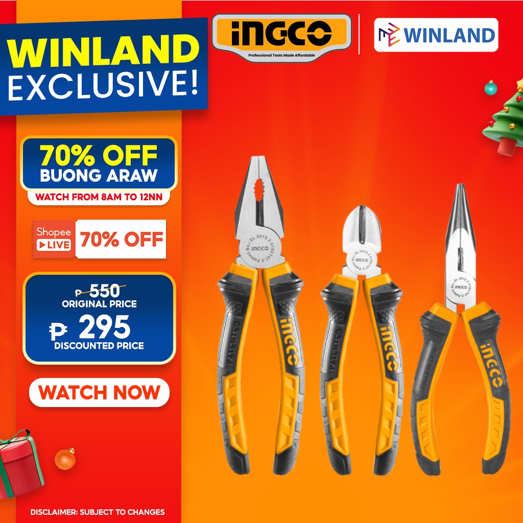 Ingco by Winland CRV Pliers Set Long Nose Combination Plier Cut 3pcs