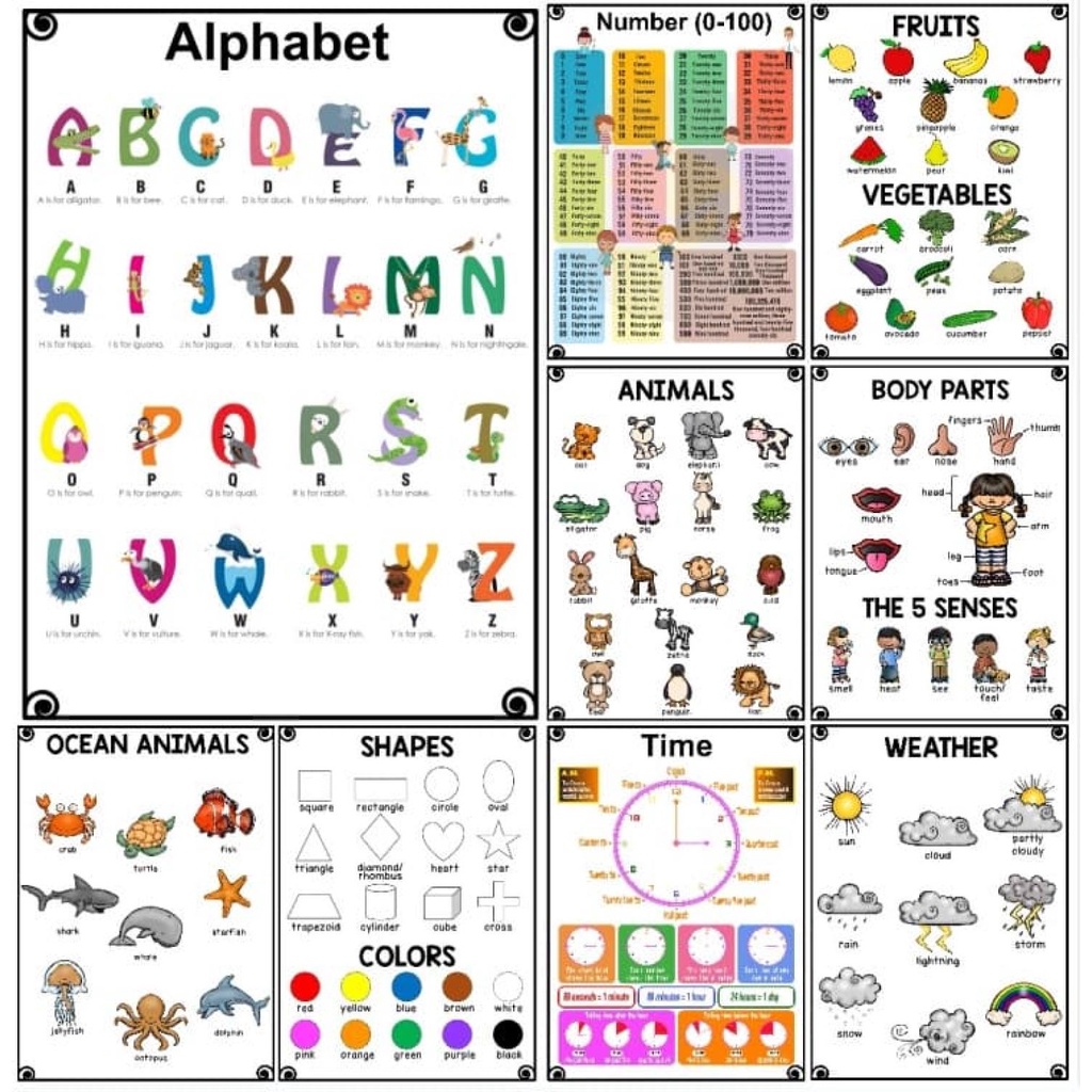 23PCS Early Education Poster Kids Learning Wall Charts Set Toddlers