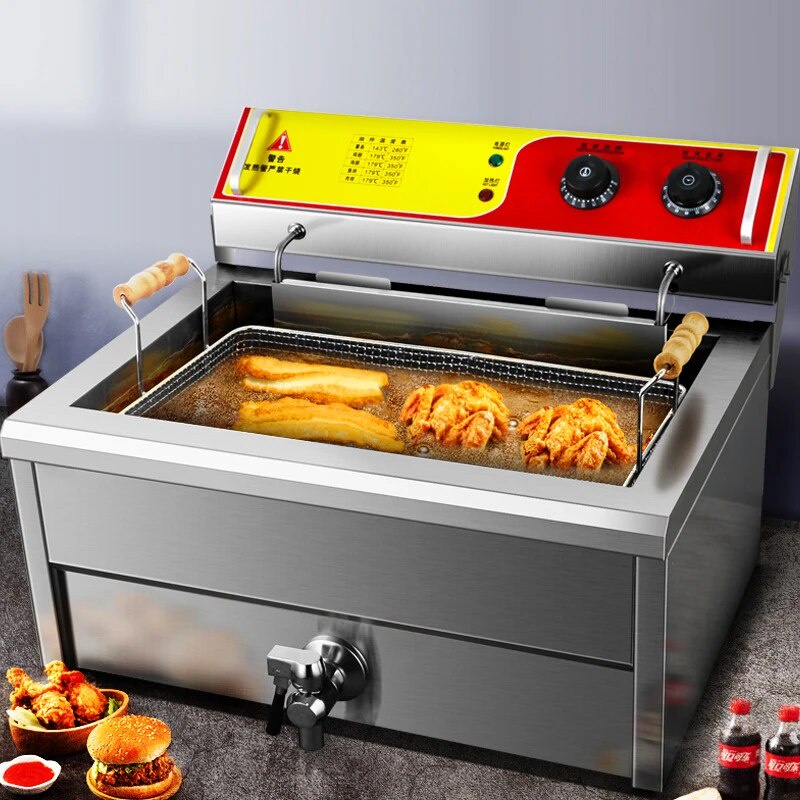 ☁Fried Chicken Machine Fryer Burger 4KW Electric 25L Commercial Stainless  Steel French Fries Res 【o