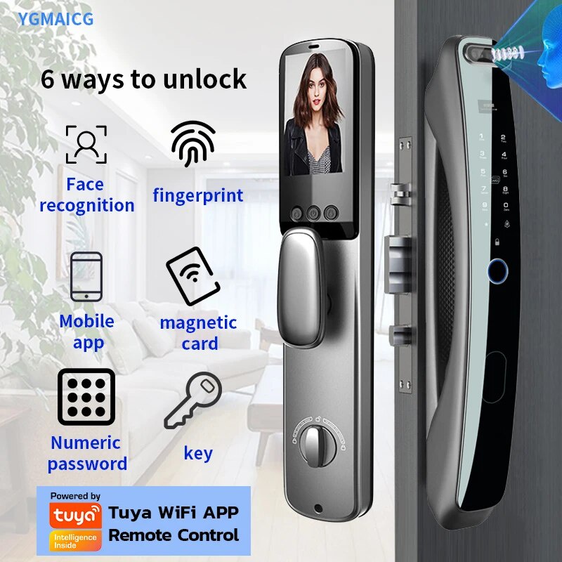 Fully Automatic TUYA APP 3D Face Recognition Smart Lock Fingerprint ...