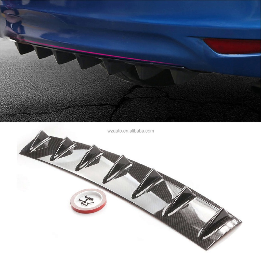 Modified Carbon Fiber Rear Bumper Diffuser Spoiler Lip 3/5/7 Shark Fin