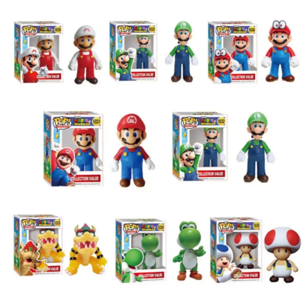 FUNKO POP super Mario Bros Anime Figure Toys Dolls Model Set Luigi ...