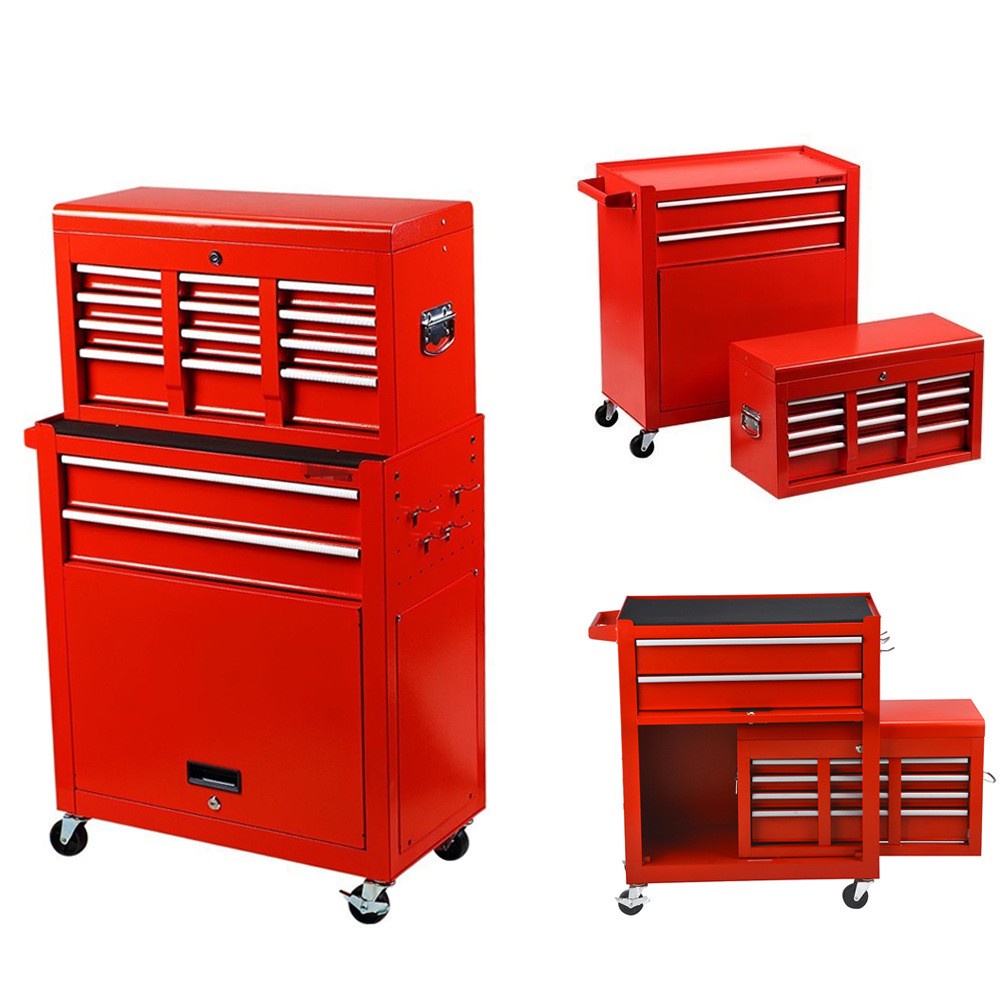 8-Drawers Rolling Tool Chest Tool Box with Wheels 2-in-1 Detachable ...