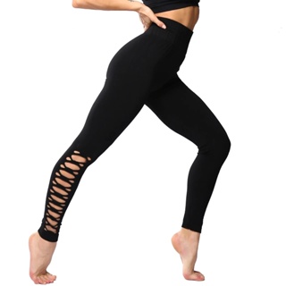 Cheap High Waist Mesh Stitching Ripped Holes Fitness Leggings Push Up  Imitation Jeans Skinny Women Yoga Pants