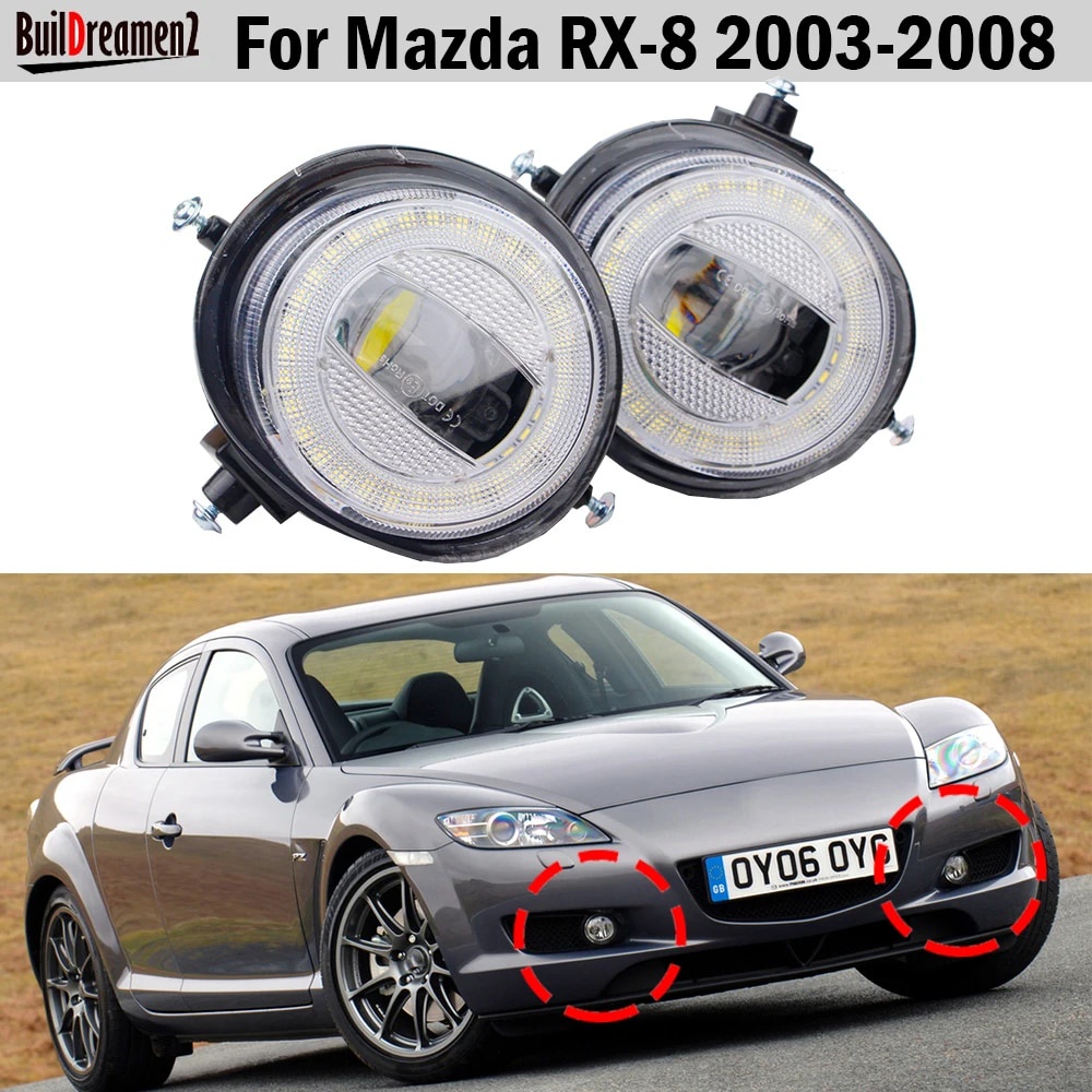 2 X LED Angel Eye Fog Light DRL For Mazda RX-8 RX8 2003 2004 2005 2006 ...