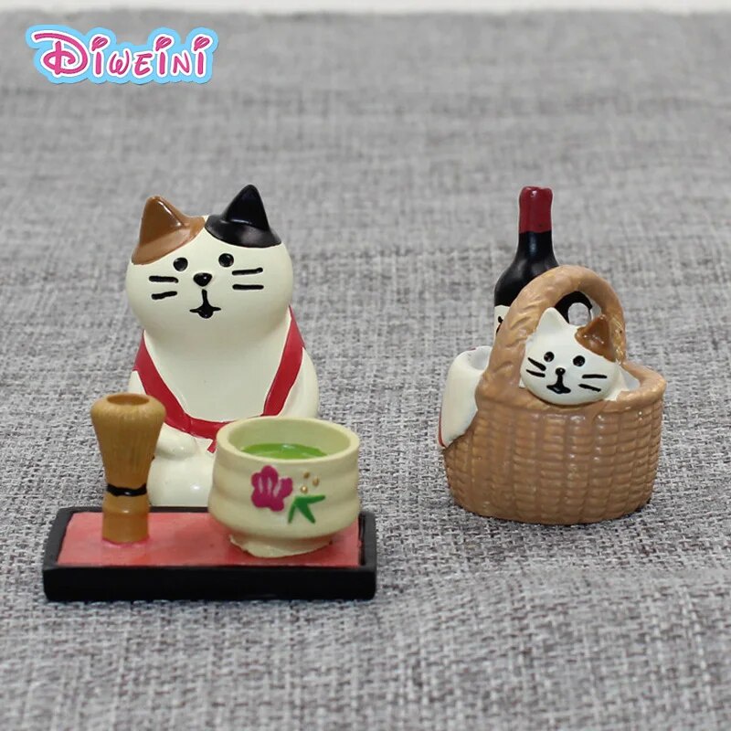 81y Basket Wine Tea Decole Cat Animal Model Miniature Figurine home ...