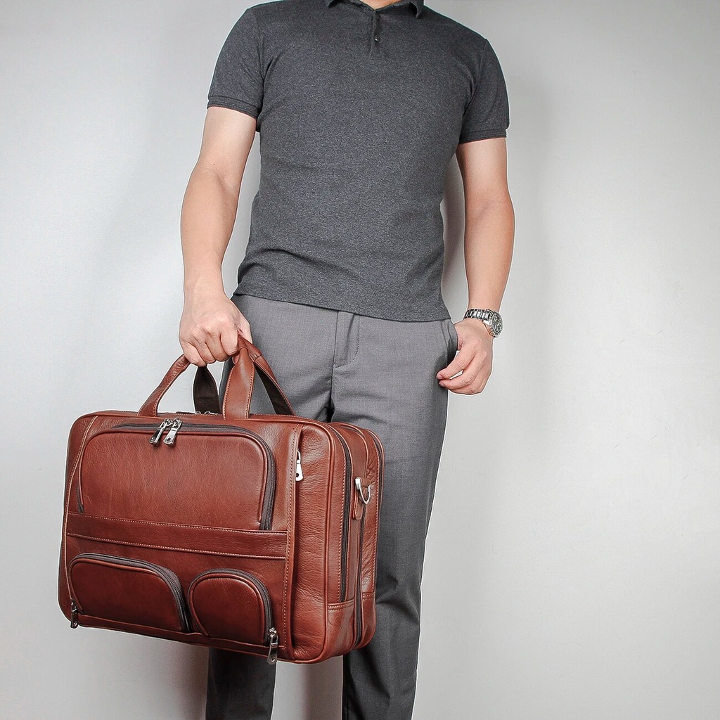 20W ANAPH Men Portfolio Cowhide Leather Briefcase Business Office Bags ...