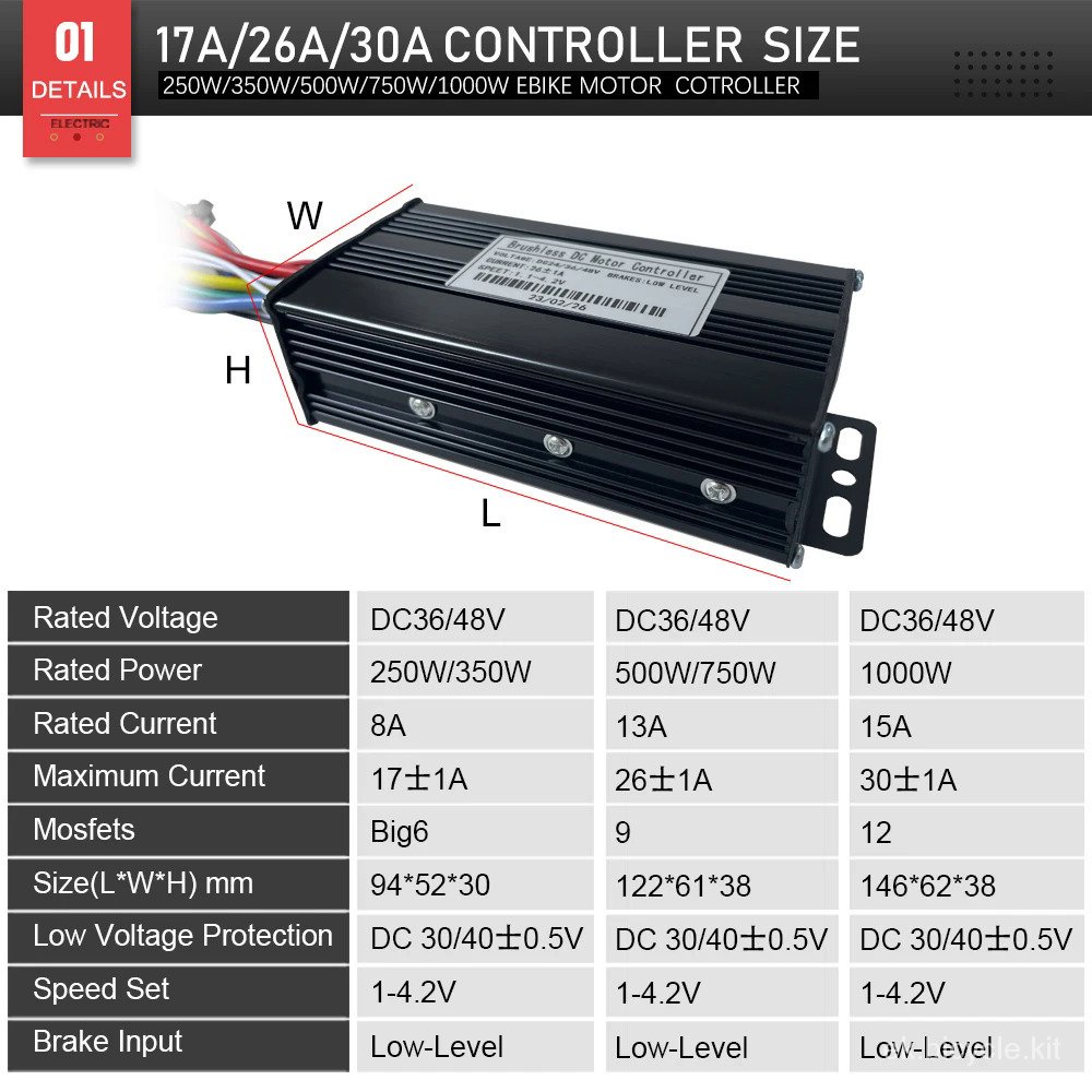Ebike Controller 36V48V 17A 26A 30A Three-Mode Sine Wave Controller Use ...