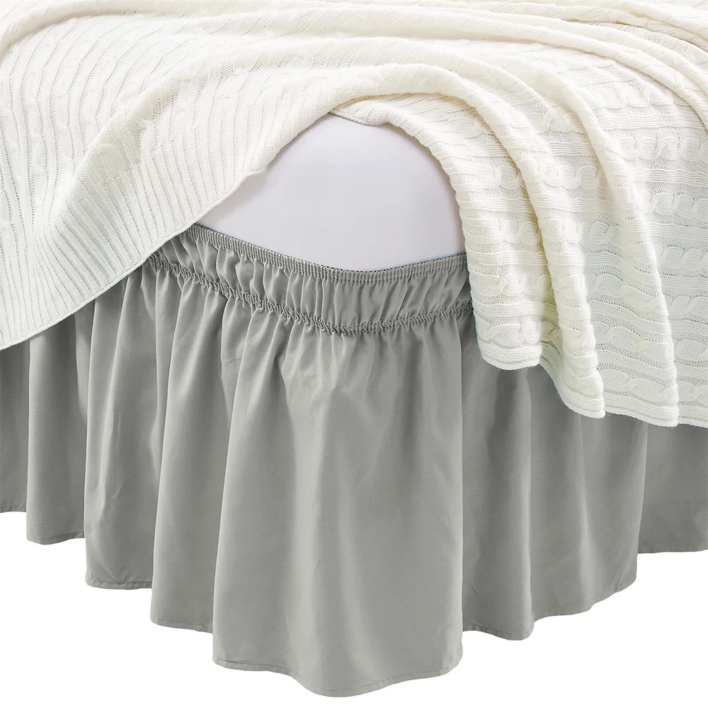 Wrap Around Dust Ruffle Bed Skirt White/Gray for King Queen Twin Size