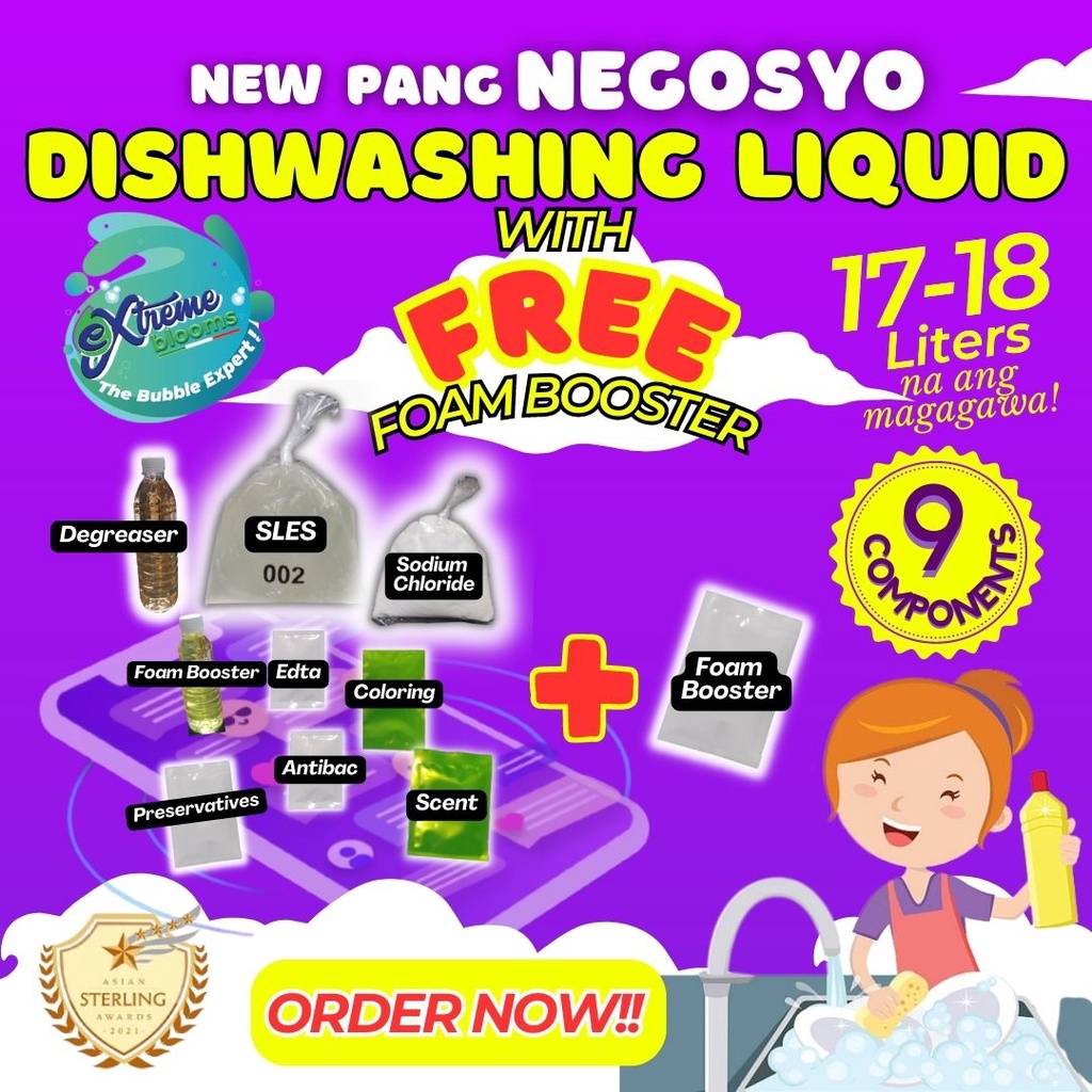 DISHWASHING LIQUID KIT 17L to 18L Yields 9 Components 13kilos SLES 8